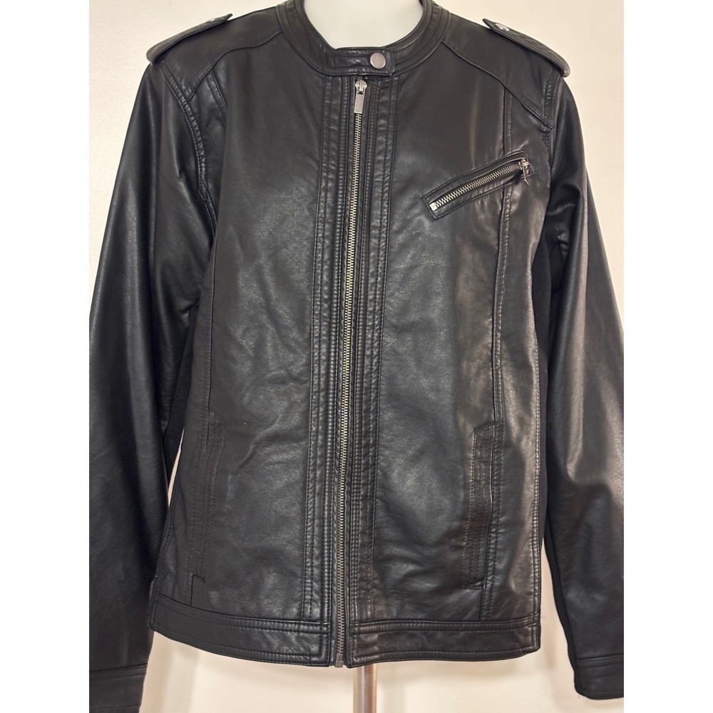 Maurices Black Faux Leather Moto Jacket Womens 2XL Ribbed Sides Zip Front Collar